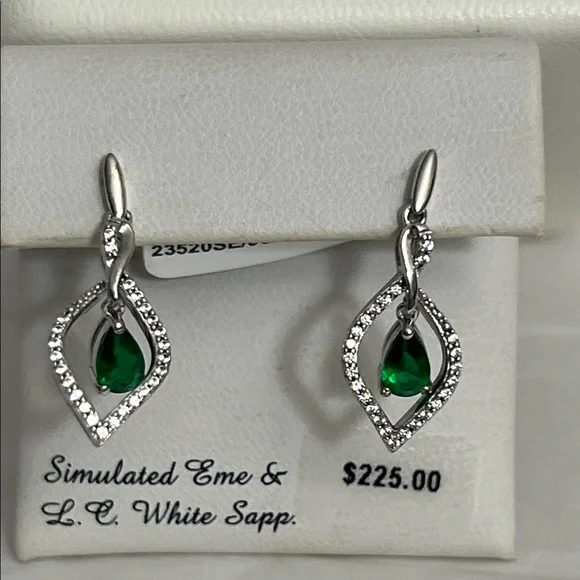 Elegant Emerald (Sim) & LC Sapphire Silver Earings - Picture 2 of 6
